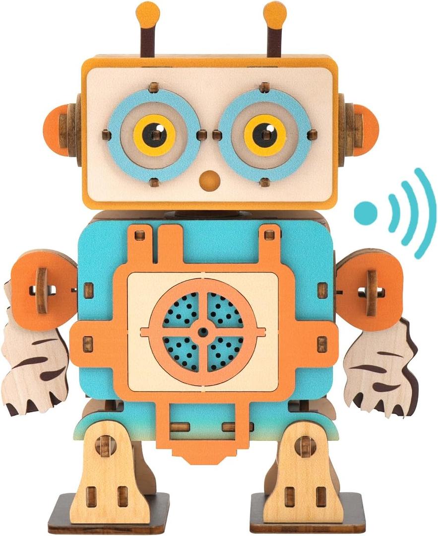 Kosmickiss 3D STEM Wooden Puzzles for Kids, 3D Wooden Models with Voice Recorder, Science STEM Building Kit Creative Craft Toys for Boys Girls Age 8-13 Years Education Birthday Gifts (Grunt Robot)