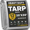 Kesfitt 12 Mil Heavy Duty Waterproof Tarp, 8x20 FT, Silver & Blue, 20 x 30 FT