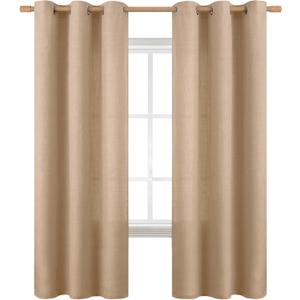 BGment Curtains 84 Inches Long for Living Room, Flax Linen Curtains Burlap Textured Thick Light Filtering Privacy Grommet Window Curtain Drapes for Bedroom, 2 Panels, 42 x 84 Inch, Tan