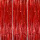 3 Pack 3.3x8.2 Feet Red Foil Fringe Backdrop Curtains, Tinsel Streamers Birthday Party Decorations, Fringe Backdrop for Graduation, Baby Shower, Gender Reveal, Disco Party