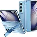 Miimall for Samsung Fold 6 Case with Hidden Kickstand, Hinge Protection Scratch Resistant Ultra Thin and Slim Anti-Drop Comfortable Grip Cover for Z Fold 6, Blue