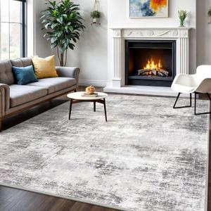 Abstract Area Rugs 6x9 Ft Washable Rugs for Living Room, Non Slip Dining Room Rug, Printed Faux Wool Rugs for Bedroom, Floor Carpet for Office Nursery Playroom, Grey Beige