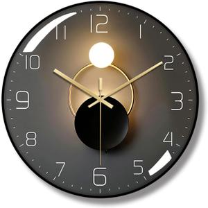 ErgoCar Silent Modern Art Deco Metallic Wall Clock - Non-Ticking & Suitable for Living Room & Bedroom (Black Frame-a)
