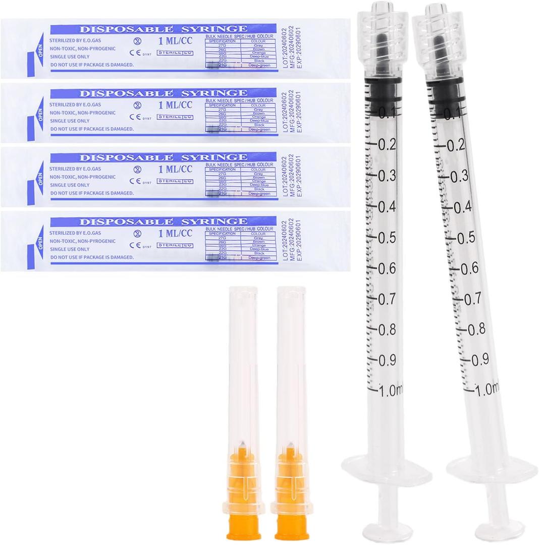 1ml Syringe Luer lock Needle 25Ga 1" Disposable Lab Use, Individually Wrapped,Pack of 100