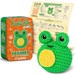 Cookie Box MINIs Crochet Kit for Beginners  Gift Set to Make Frog Ribbit Amigurumi Plushie  Easy DIY Crochet & Knitting Starter Kit with Printed Instructions & Step-by-Step Video Tutorial