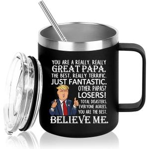 Great Papa Steel Insulated Coffee Mug, Funny PAPA Gift, Father's Day Dad Gifts from Daughter, Funny Gift for Papa Husband, PaPa Mug for Dad Birthday 12 OZ Black