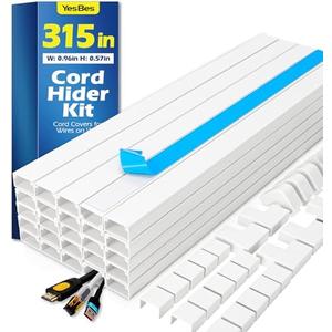 315in Cord Hider Kit, Paintable Cable Raceway, Cord Covers for Wires on Wall, Cord Hider for Wall Mount tv, tv Cable Hider Wall kit, Wire Covers for Cords, 20X L15.7in X W0.96in X H0.57in, White
