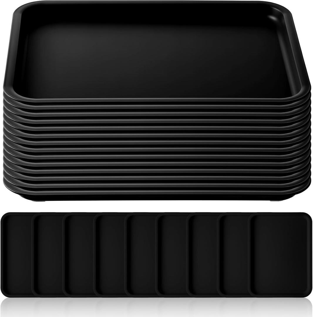 Gerrii 18 Pcs Plastic Fast Food Trays Bulk 9 x 12 Inch Restaurant Serving Cafeteria Grill School Lunch Trays Rectangular Serving Platter for Kitchen Hotel Restaurant (Black)