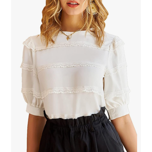 GRACE KARIN Women's Work Business Blouse Casual Puff Short Sleeve Shirts Lace Tops Loose Fit , Size XL