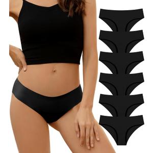DEANGELMON Seamless Underwear for Women No Show Bikini Panties Comfortable Stretch Invisible Ladies Hipster Briefs (Medium, Black-6 Pack)