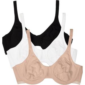 Fruit of the Loom Women's Unlined Underwire Bra-Cotton & Spandex Blend for Natural Shape and Flexibility (40D, Black Hue/Sand/White 86ck)