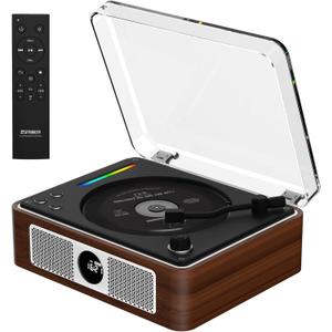 Retro Wooden CD Player for Home, Bluetooth Portable CD Player with Dual HiFi Speakers, 2600mAh Rechargeable CD Player for Home with Remote Control,Support SPDIF, USB/AUX,Headphone Jack,Optical Brown