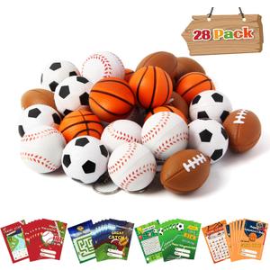 2 x 28 Pack Valentine's Day Sports Ball Gift, Valentines Gift Cards for Kids, Football Soccer Sports Stress Ball for Boys Girls Classroom Exchange Gifts School Party Favor
