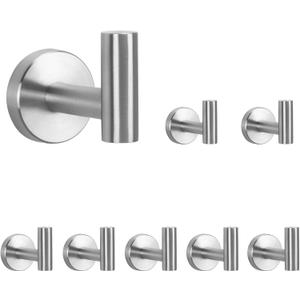 NearMoon Bath Towel Hooks- SUS 304 Stainless Steel Robe Hook Holder, Heavy Duty Coat Hook for Bathroom Livingroom Hotel Kitchen Garage, Wall Mounted (Brushed Nickel, 8 Pack)