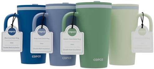 Copco Cone Travel Coffee Mug, 16 oz (Set of 3) - Insulated Drinkware with Spill-Proof Lid and Handle, Microwave & Dishwasher Safe - BPA-Free, Compact for Desk & Cup Holder Friendly (Assorted Colors)