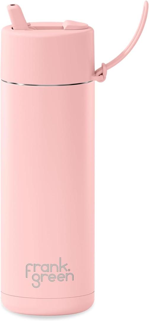 Frank Green - Ceramic Reusable Bottle - Stainless Steel Water Bottle With Straw, Insulated Water Bottle, Metal Water Bottle - Flip Straw Lid - 20oz - Blushed