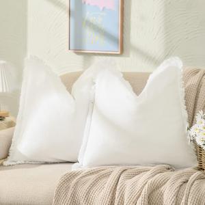 ZWJD Pillow Covers 26x26 Set of 2 Cream Throw Pillow Covers with Fringe Chic Cotton Decorative Pillows Square Cushion Covers for Sofa Couch Bed Living Room Farmhouse Boho Decor (26" x 26" (Pack of 2))