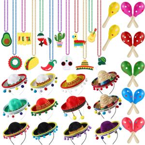 36 Pcs Fiesta Includes 12 Mexican Sombrero Headbands Hat 12 Maracas 12 Cinco De Mayo Necklaces(Stylish)
