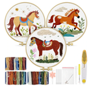 TINDTOP Embroidery Kit for Adult, 3 Pack Embroidery DIY Starter Kit, with Stamped Patterns, Hoop, Tools, Colorful Threads with Needles, Instructions