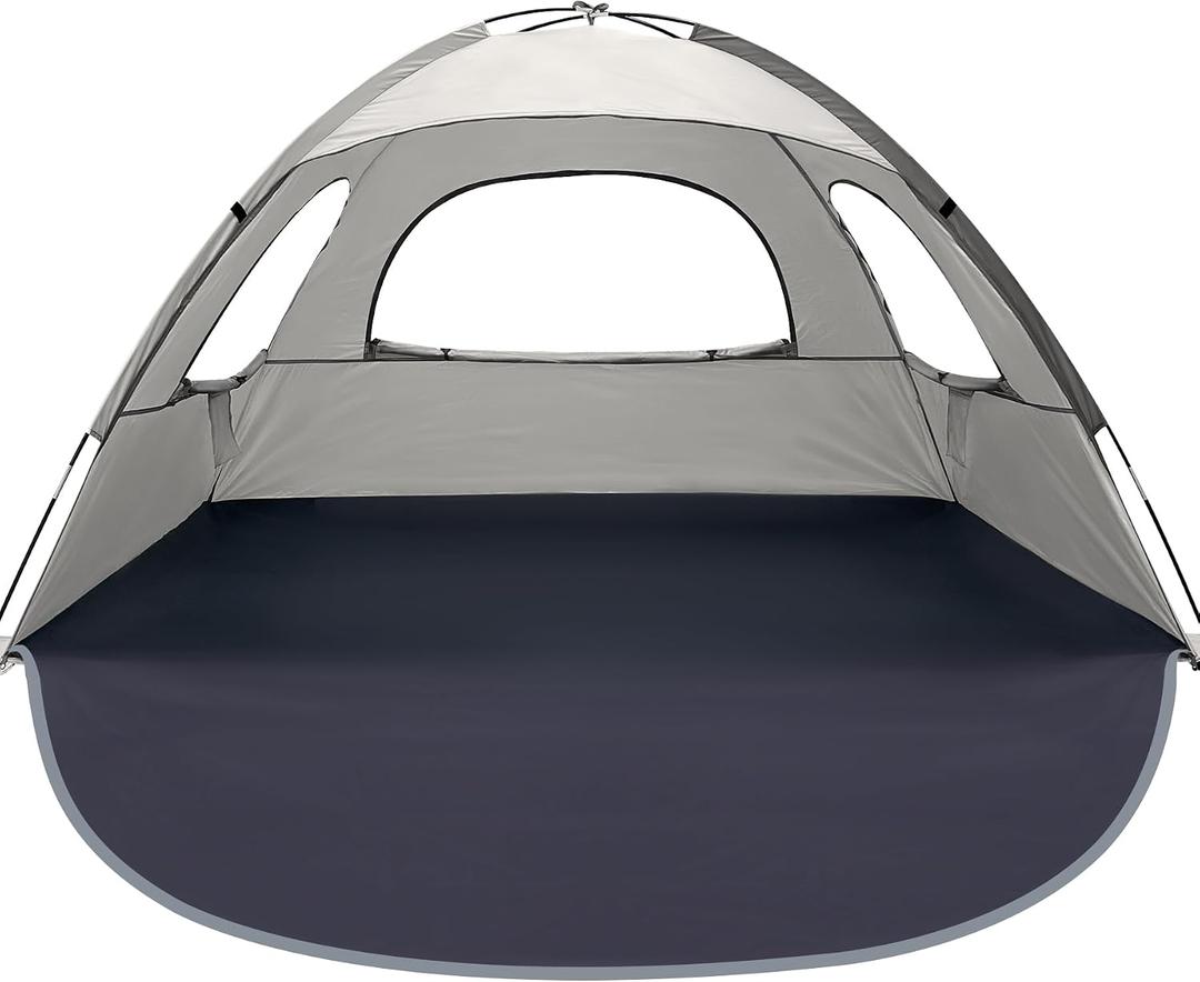 WhiteFang Beach Tent Anti-UV Portable Sun Shade Shelter for 3/4/6/8 Person, Extendable Floor with 3 Ventilating Mesh Windows Plus Carrying Bag, Stakes and Guy Lines