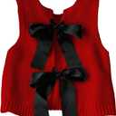 GORGLITTER Women's Bow Crop Tank Tops Cute Summer Vacation Going Out Outfits Tie Backless Sleeveless Knit Vest Tops (Large, Red and Black)