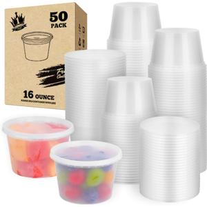 50set - 16oz Plastic Deli Container with lids, Airtight, for Slime, Soup, Meal Prep, BPA Free, Stackable, Leak Resistant, Microwave/Freezer Safe