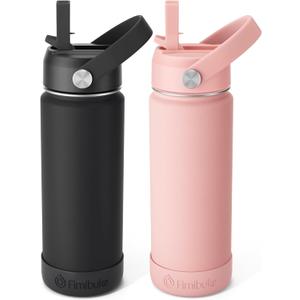 Fimibuke Kids Insulated Water Bottle, 18oz BPA FREE Kids Cups with Straw Double Wall Vacuum Tumbler 18/8 Stainless Steel Leak Proof Toddler Water Bottle for School Boys Girls (2 Pack, Midnight Rose)