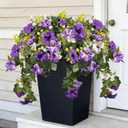 5 Bundles Artificial Fake Flowers Plants for Outdoor Decoration, Fake Silk Petunias Flowers with Fake Wheat Grass UV Resistant for Home Outside Garden Balcony Yard Porch Decor (Purple White Yellow)