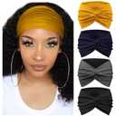 DRESHOW 4 Pack Turban Headbands for Women Wide Vintage Head Wraps Knotted Cute Hair Band Accessories (4 Pcs: Dark Grey, Navy Blue, Black, Yellow)