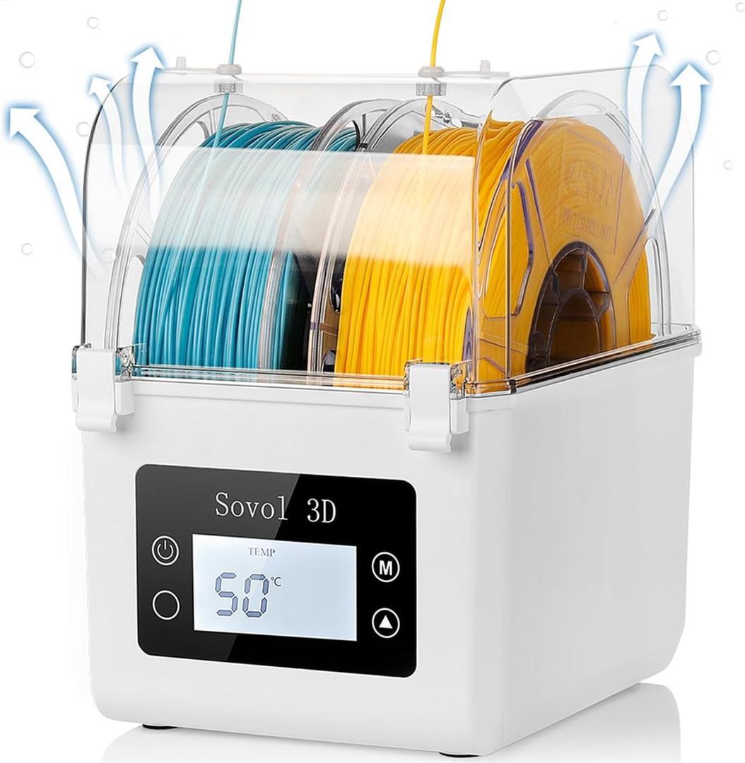 Sovol Filament Dryer 2025, SH01 Filament Dehydrator 3D Printer Spool Holder with Upgraded Fan, Dry Box for Keeping Filament Dry, Compatible with 1.75mm, 2.85mm PLA PETG TPU ABS (White)
