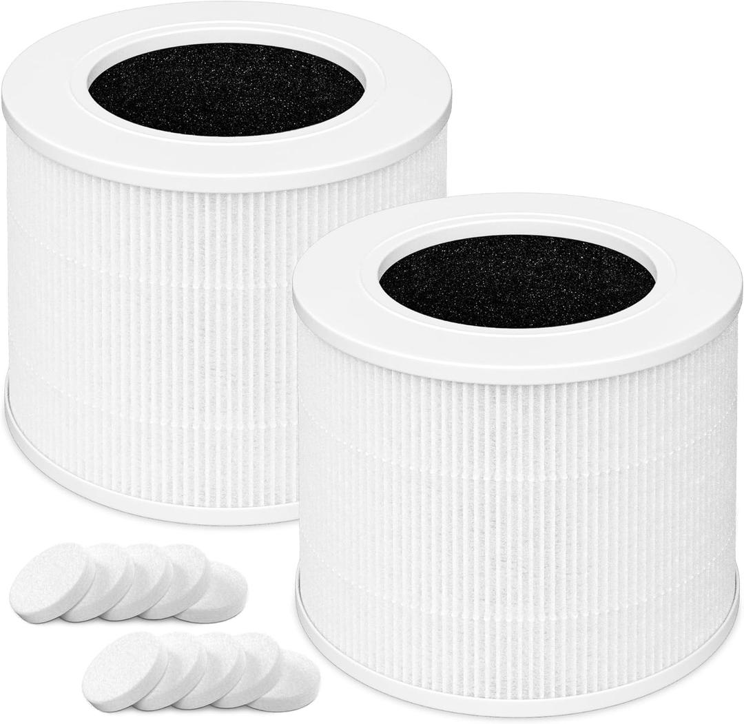Core Mini Replacement Filter for LEVOIT Core Mini and Core Mini-P Air Purifier, 3-in-1 Filtration System and High-Efficiency Activated Carbon, Core Mini-RF, 2 Pack, White