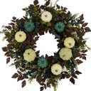 AMF0RESJ Fall Wreaths for Front Door 24" Thanksgiving Autumn Wreath with Pumpkins,Cimicifuga Plant Leaves,Berry for Front Door Indoor Outdoor Farmhouse Home Porch Window Festival Wedding Decoration