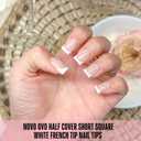 NOVO OVO White French Tip Half Cover Short Sharp Square False Nail Tips, Shallow Paste Matte Round-Square Pasting Zone for Soft Gel Acrylic Extension, Unisex Wide Press on Fake Nails 16 Sizes 224 Pcs