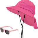 Century Star Baby Sun Hat with Sunglasses for Girls Boys Neck Flap Protection UPF 50+ Beach Hats Kids Wide Brim Outdoor Swim Cap for Toddler A2 Rose Red 2-6 Years