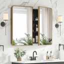 Bathroom Medicine Cabinet with Mirror 24 x 30 Inch, Brush Gold Medicine Cabinet Recessed or Surface Wall-Mounted, Mirrored Cabinets with Sturdy Metal Adjustable Shelves for Bathroom Vanity