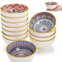 9 Pack Small Ceramic Bowls Set, 10Oz Colorful Dessert Bowl, 4.5Inch Ice Cream Bowls, Porcelain Boho Decorative Bowl for Snack Soup Condiments, Side Dishes, Kitchen, Microwave Safe (4 Styles)
