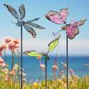 Juegoal 34 Inch Butterfly Garden Stakes Decor, Dragonfly Hummingbird Stakes, Glow in Dark Metal Yard Art for Mom, Mothers Day Ideal Gifts, Indoor Outdoor Lawn Pathway Patio Ornaments, Set of 3