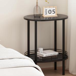 Small Round Side Table,Bedside Table with Storage, Morden Round Nightstand, Samll Side Table for Living RoomBathroomBedroom, Nursery, Laundry, Black
