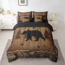 Feelyou Bear Comforter Set with Sheets - Twin Size 7 Piece Kids Rustic Bear Bedding Set - Cabin Lodge Brown Bed Set