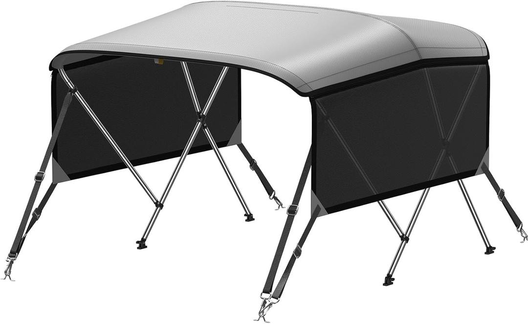 KAKIT 3 4 Bow Bimini Tops with Mesh Sidewalls Support Poles for Boats Marine Grade Canvas Top Includes 2 Straps Storage Boot 1 Inch Aluminum Frame