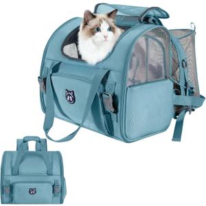Lollimeow Expandable Cat Carrier Backpack for Large Cats - Airline Approved Pet Carrier Backpack for Small Dogs, Hiking & Travel, Waterproof with Breathable Mesh, 22lbs Capacity (Polar Blue, Large)
