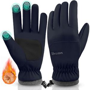 ihuan Winter Waterproof Ski Gloves Men Women, Snow Warm Cycling Cold Weather, Driving Biking Running (Large, Blue)