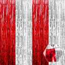 6 Pack Red Silver Foil Fringe Curtain Backdrop, 3.28Ft x 8.2Ft Metallic Tinsel Foil Fringe Streamer Curtains for Photo Booth, Birthday, Wedding, New Year Party Decorations