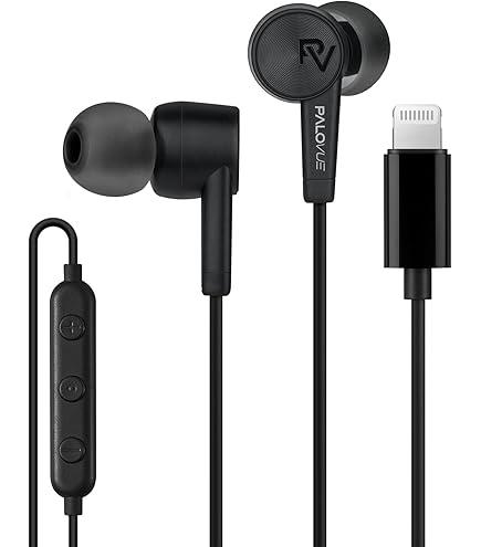 PALOVUE Lightning Earbuds - Compatible iPhone 14/13/12/11/10/8/7 Plus - MFi Certified with Microphone - SweetFlow Black