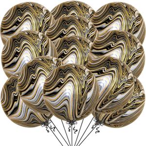 KatchOn Black and Gold Marble Balloons - Big 22 Inch, Pack of 12 | 4D Halloween Balloons