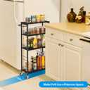 YBING Slim Storage Cart Kitchen Rolling Utility Cart on Wheels 4 Tier Mobile Narrow Cart with Wood and Metal Handle Slide Out Storage Shelving Unit Cart for Kitchen Living Room Small Places Black