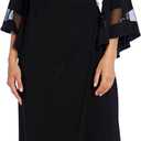 Elegant Long Wrap Dress W/Sheer Angel Sleeves & Side Ruched Waist - Slip On Evening Maxi Gown