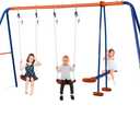 HLC Metal Kids Garden Swing Set with Glider for Toddler Heavy-Duty A-Frame with 2 Seats and 1 Swing Glider for Outdoor Backyard, Ages 3-10, Hold up to 440lbs