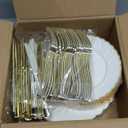 Lzerking 125 Pcs Ivory Scalloped Disposable Plates with Gold Rim, Elegent Plastic Dinnerware Set - 50 Plastic Plates, 75 Gold Silverware, Disposable Plates for Wedding Baby Shower Holiday Party