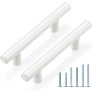 Probrico 10 Pack| White Cabinet Pulls 3 Inch Modern Cabinet Hardware Euro T Bar Handles Cupboard Drawer Closet Handles